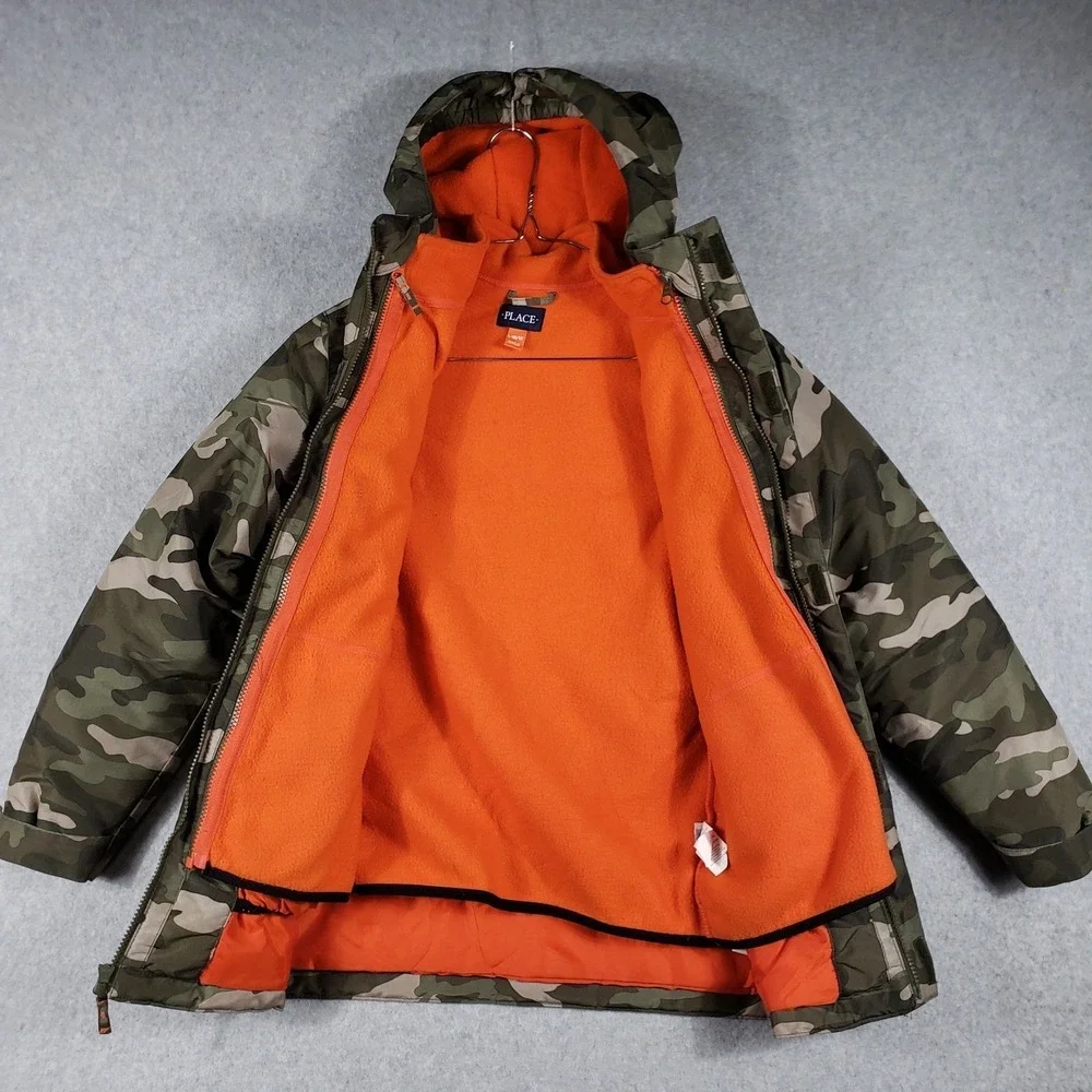 The Children's Place Boys Camo Jacket Large 10/12 Hooded Fleece Lined Camouflage